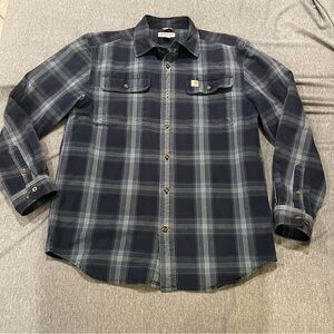 Carhartt Men's Loose Fit Long Sleeve Heavy Weight Flannel Shirt Medium Navy Grey